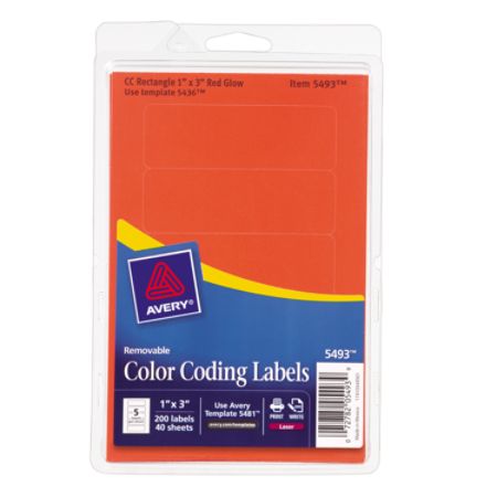 Avery Removable Rectangular Color Coding Labels 1 x 3 Red Neon Pack Of ...