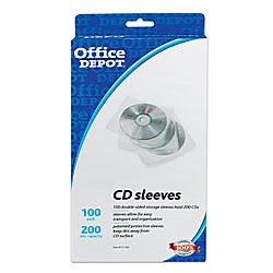 Office Depot Brand 2 Sided CD Sleeves 200 Capacity Pack Of 100 by