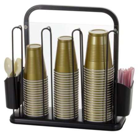 BreakCentral Cup/Cutlery Organizer, 15 13/16"H x 16 3/4"W x 11 1/4"D, Black/Clear