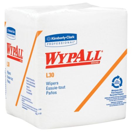 Kimberly-Clark&reg; WYPALL L30 Quaterfold Dry Wipes, Unscented, 12 1/2" x 13", White, 90 Wipers Per Pack, Case Of 12 Packs