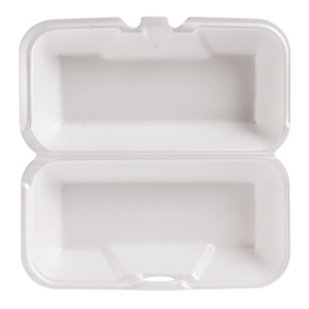 Genpak Foam Hinged Carryout Containers, Medium Hoagie, 8 7/16" x 4 3/16" x 3 1/16", White, Case Of 500