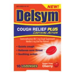 Delsym&reg; Cough Relief Plus, Sugar-Free, Cherry, 16 Lozenges