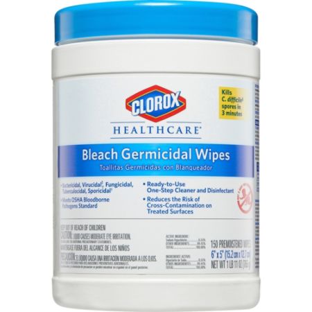 Clorox Healthcare Bleach Germicidal Wipes - Wipe - 6" Width x 5" Length - 150 / Canister - 1 Each - White