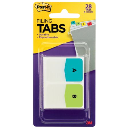 Post-it&reg; Preprinted Filing Tabs, Letters A-Z + 2 Blank, 1" x 1 1/2", Assorted Colors, Pad Of 28 Flags