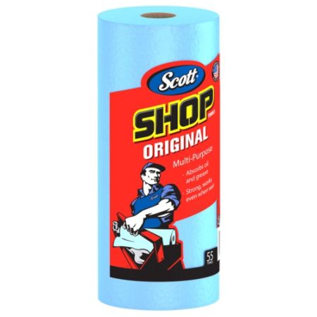 Scott&reg; 1-Ply Shop Towel Rolls, 11" x 10 1/2", Blue, 55 Sheets Per Roll, Case Of 30 Rolls
