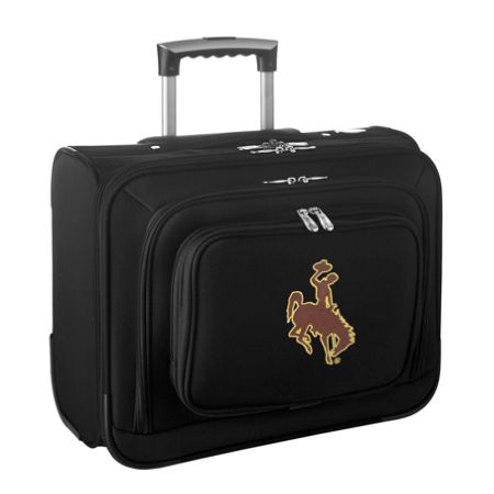 Denco Sports Luggage Rolling Overnighter With 14" Laptop Pocket, Wyoming Cowboys, 14"H x 17"W x 8 1/2"D, Black