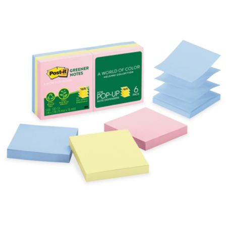 Post-it Greener Helsinki Pop-up Notes - 3" x 3" - Pastel - Paper - Repositionable, Self-adhesive - 600 / Pack