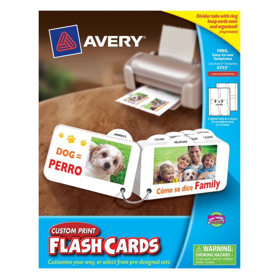 Avery Custom Print Flash Cards With Ring And Tabs 3 x 5 White Pack Of ...