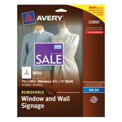 Avery&reg; Removable Window And Wall Signage, White, 8 1/2" x 11", Pack Of 10