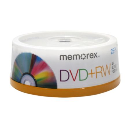 Memorex&reg; DVD+RW Rewritable Media Spindle, 4.7GB/120 Minutes, Pack Of 25
