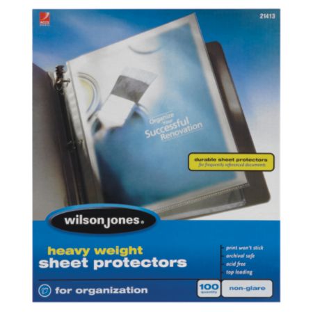 Wilson Jones&reg; Top-Loading Sheet Protectors, Heavyweight, Non-Glare, Box Of 100