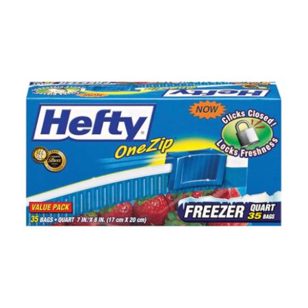 Hefty&reg; OneZip Storage Bags, 1 Quart, 7" x 8", Clear, Box Of 35