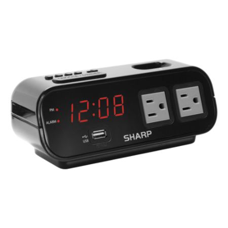 alarm clock sharp digital usb port outlets officedepot