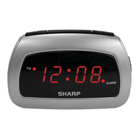 sharp battery digital electric clock alarm backup powered silver officedepot