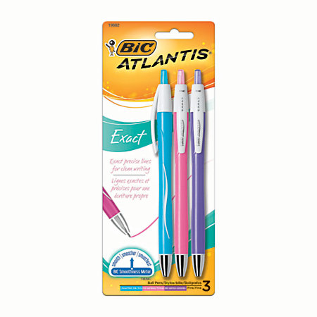 ballpoint bic exact pens atlantis retractable assorted colors barrels ink mm point fine pack
