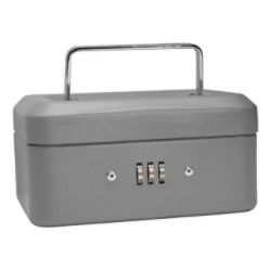 Barska 6 Combination Lock Cash Box With Tray, 3 Compartments, Gray