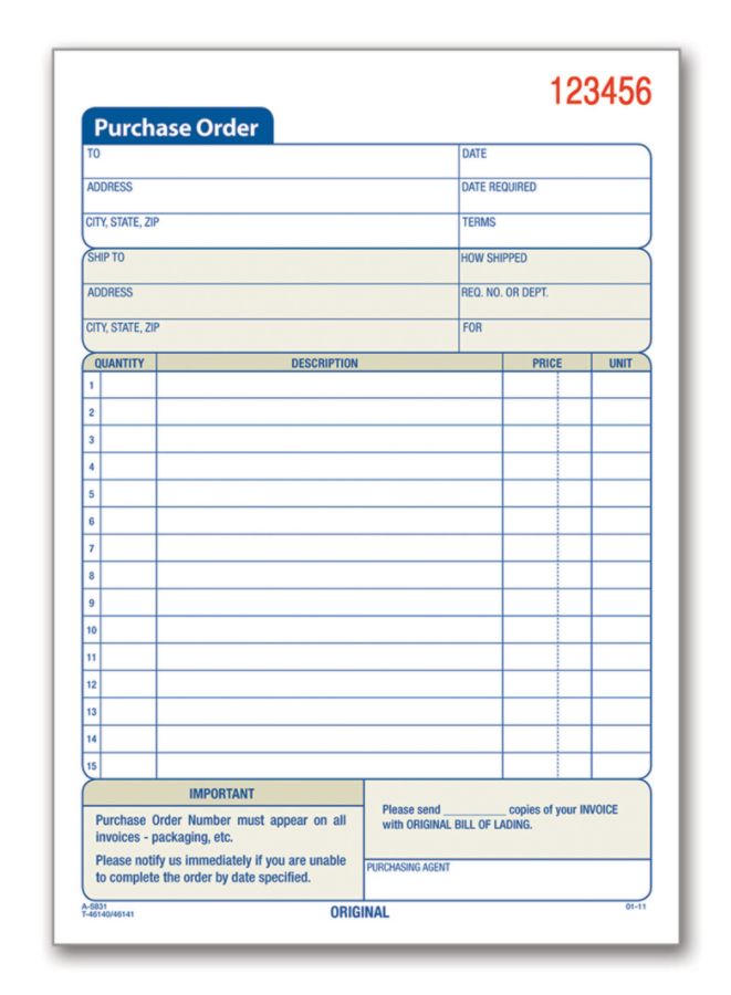 Adams&reg; Carbonless Purchase Order Book, 5 9/16" x 8 7/16", 2-Part, 50 Set Pad