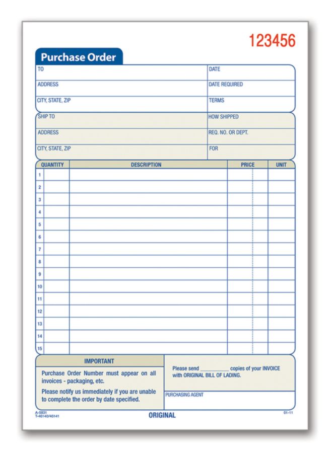Adams&reg; Carbonless Purchase Order Book, 5 9/16" x 8 7/16", 3-Part, 50 Set Pad