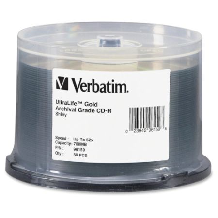 Verbatim CD-R 700MB 52X UltraLife Gold Archival Grade with Branded Surface and Hard Coat - 50pk Spindle