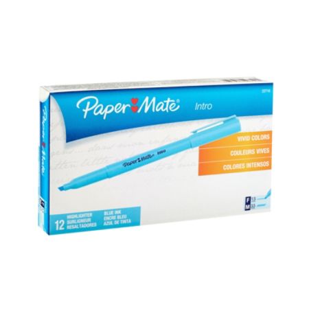 Paper Mate&reg; Intro Pen-Style Highlighters, Blue, Pack Of 12