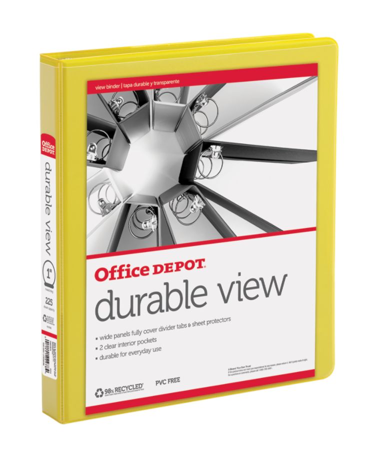 Office Depot Brand Durable Non Locking Round View Binder 1 Rings Yellow ...