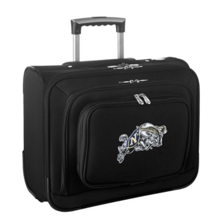 Denco Sports Luggage Rolling Overnighter With 14" Laptop Pocket, Navy Midshipmen, 14"H x 17"W x 8 1/2"D, Black