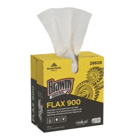 Brawny Industrial&reg; FLAX 900 Heavy-Duty 1-Ply Wipers, 9" x 16", White, Box Of 72