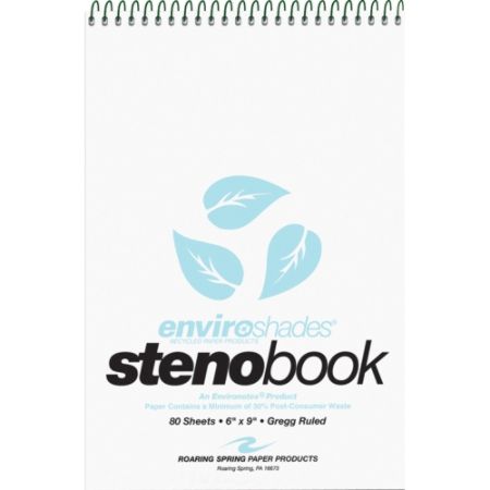 Roaring Spring Enviroshades Gregg Ruled Steno Book - 80 Sheets - Printed - Spiral Bound - 15 lb Basis Weight 6" x 9" - Blue Paper - Blue Cover - Board Cover - Recycled - 4 / Pack