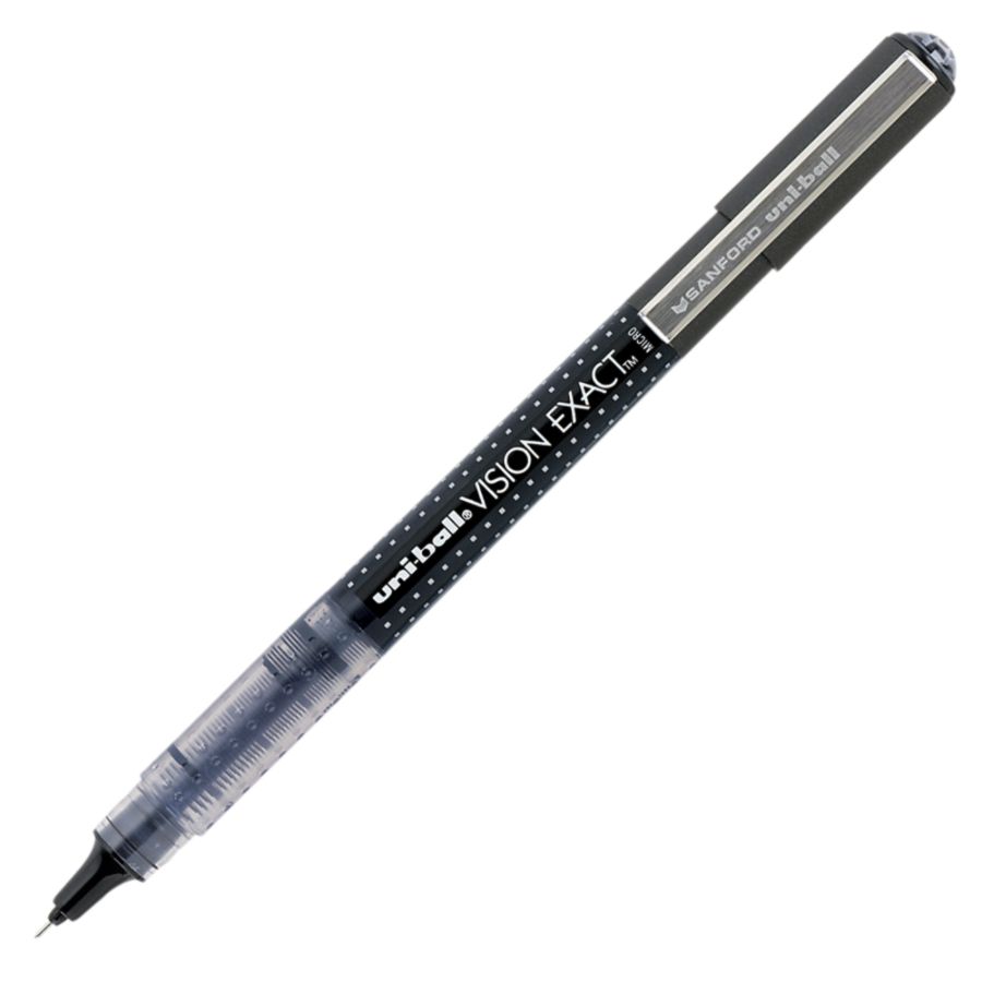 uni-ball&reg; Vision&trade; Exact&trade; Liquid Ink Rollerball Pens, 0.5 mm, Micro Point, Blue Barrel, Black Ink, Pack Of 12
