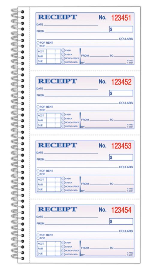 Adams&reg; Carbonless 2-Part Spiral Money/Rent Receipt Book, 11" x 5 1/4", Book Of 200 Sets