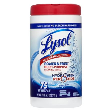 Lysol&reg; Power & Free&trade; Multipurpose Disinfecting Wipes, Oxygen Splash Scent, Cannister Of 75 Wipes