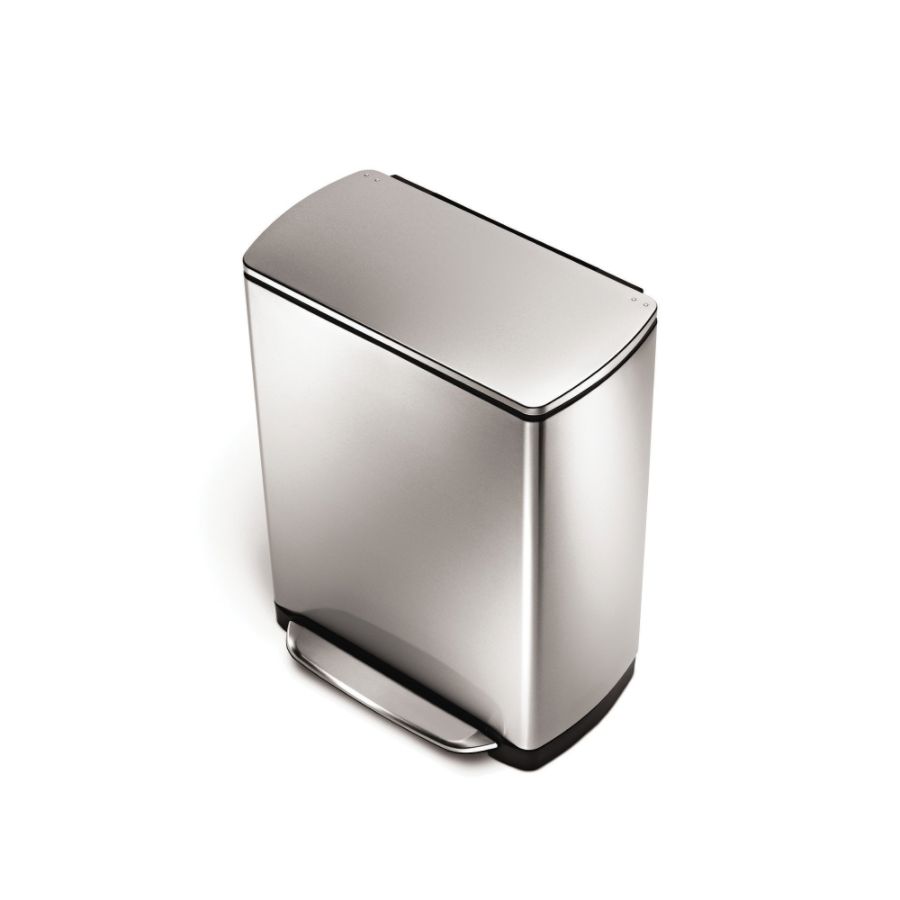 simplehuman Rectangular Fingerprint-Proof Brushed Stainless Steel Step Trash Can, 13 Gallons