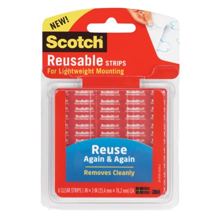 Scotch&reg; Reusable Adhesive Strips, 1" x 3", Pack Of 6