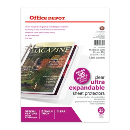 Office Depot&reg; Brand Top-Loading Sheet Protectors, Heavyweight, Clear, Expandable, Box Of 25