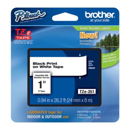 Brother&reg; TZe-251 Black-On-White Tape, 1" x 26.2'