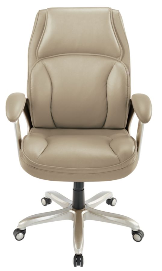 Style@Work By Thomasville&reg; Vanarro Bonded Leather Executive Chair, 43"-46"H x 28 3/4"W x 28 1/2"D, Chrome/Almond
