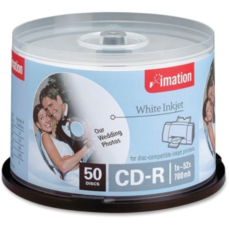 Imation&trade; Inkjet Printable CD-R Discs, White, Pack Of 50
