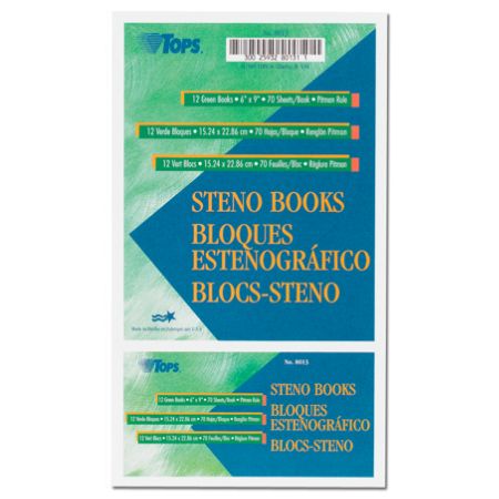TOPS&trade; Steno Books, 6" x 9", Pitman Ruled, 80 Sheets, Green, Pack Of 12