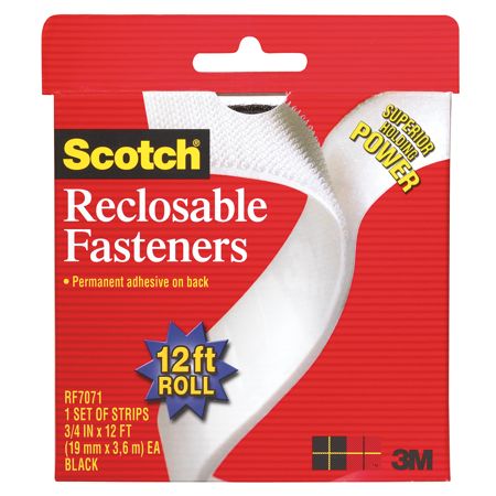 Scotch&reg; Recloseable Fasteners, Black, 3/4" x 12', Pack Of 24
