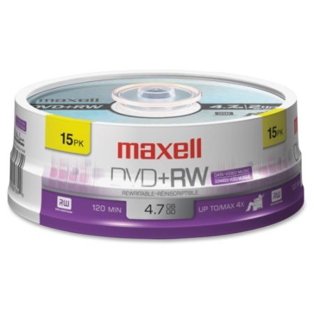 Maxell&reg; DVD+RW Rewritable Media Spindle, 4.7GB/120 Minutes, Pack Of 15