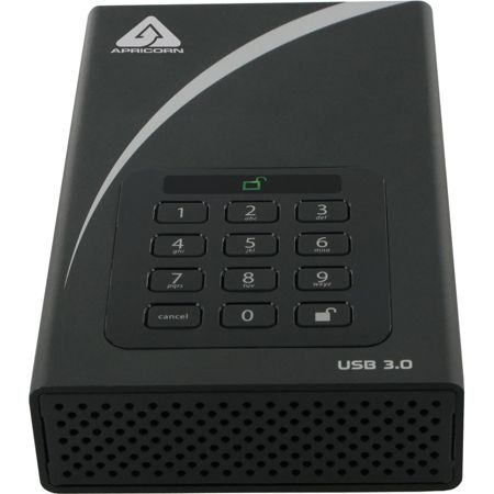 Apricorn Aegis Padlock 3 TB External USB 3.0 Hard Drive, Black, ADT-3PL256-3000