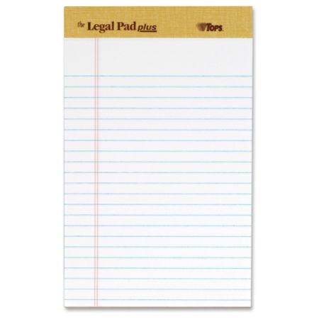 TOPS The Legal Pad Plus, jr. Legal Rule, White, Perforated, 50 SH/PD, 12 PD/PK - 50 Sheets - Printed - 16 lb Basis Weight - Jr.Legal 8" x 5" - White Paper - 12 / Pack