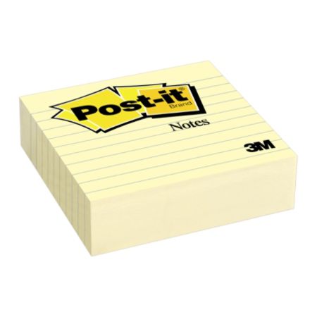 Post-it&reg; 4" x 4" Lined Notes, Canary Yellow, Pad Of 300 Sheets