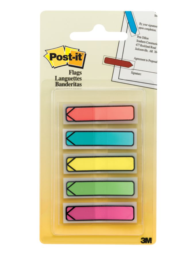 Post-it&reg; Arrow Flags, 1 3/4" x 1/2", Assorted Bright Colors, Pack Of 100