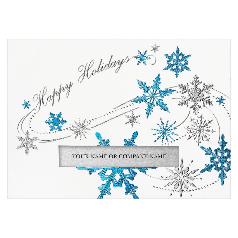 Personalized Nameplate Window Cards, 7 7/8" x 5 5/8", Snowflake Whirlwind, Box Of 25