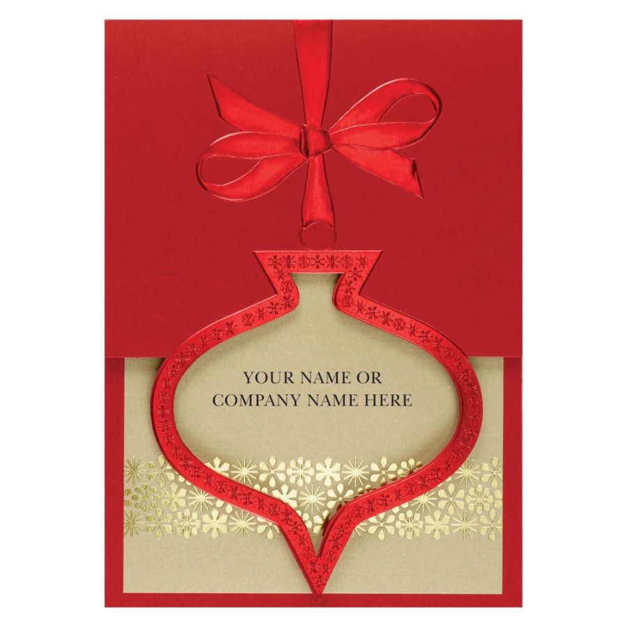 30% Recycled Personalized Premium Plus Holiday Cards, 5 1/8" x 7 1/4", Die-Cut Ornament, Box Of 25