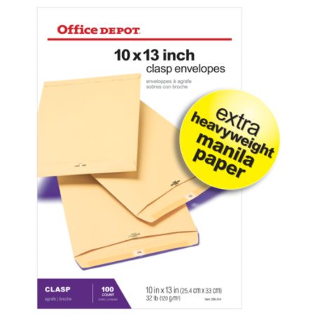 Office Depot Brand Clasp Envelopes 10 x 13 Manila Box Of ...
