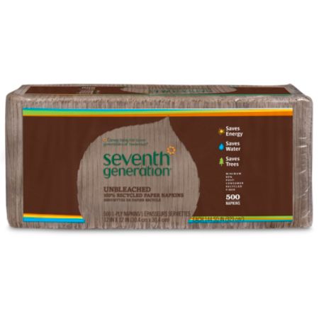 Seventh Generation&reg; 100% Recycled 1-Ply White Napkins, 11 1/2" x 12 1/2", Natural, Pack Of 500