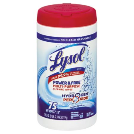 Lysol Power And Free Multipurpose Cleaning Wipes With Hydrogen Peroxide, Pack Of 75