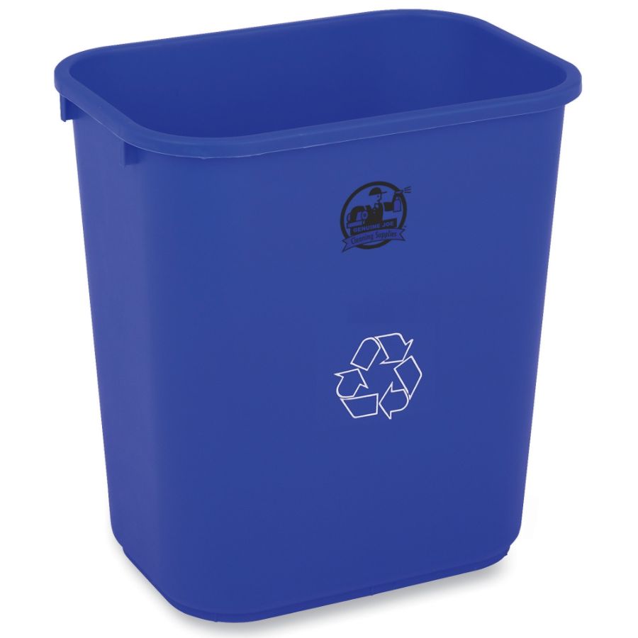 Genuine Joe Recycle Wastebasket, 15"H x 14 1/2"W x 10 1/2"D, 7.13-Gallon Capacity, Blue